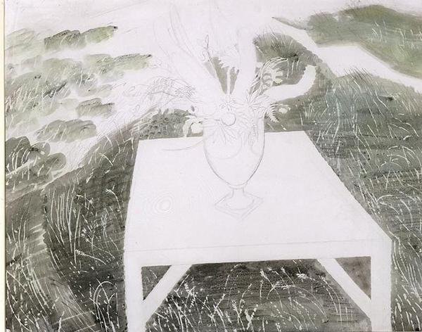 Vase of Flowers in a Garden by Eric Ravilious