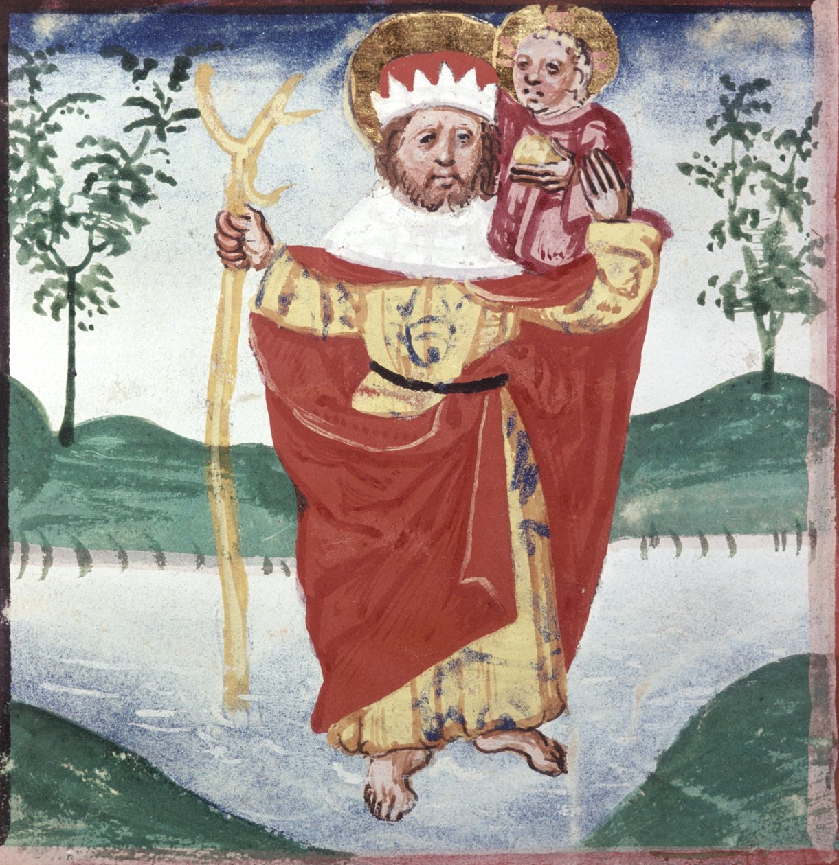 Detail of a Full-Page Miniature: Saint Christopher by Erich Lessing