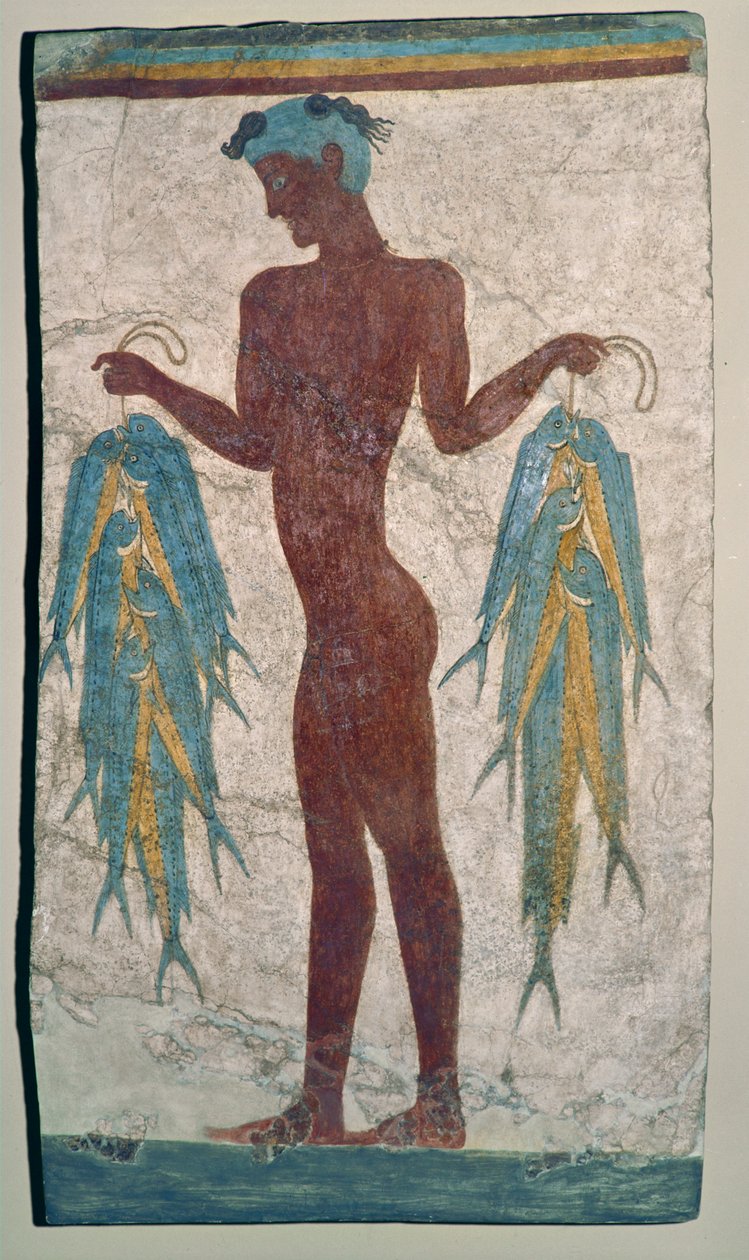 Fishmonger, Wall Painting from the Island of Thera by Erich Lessing