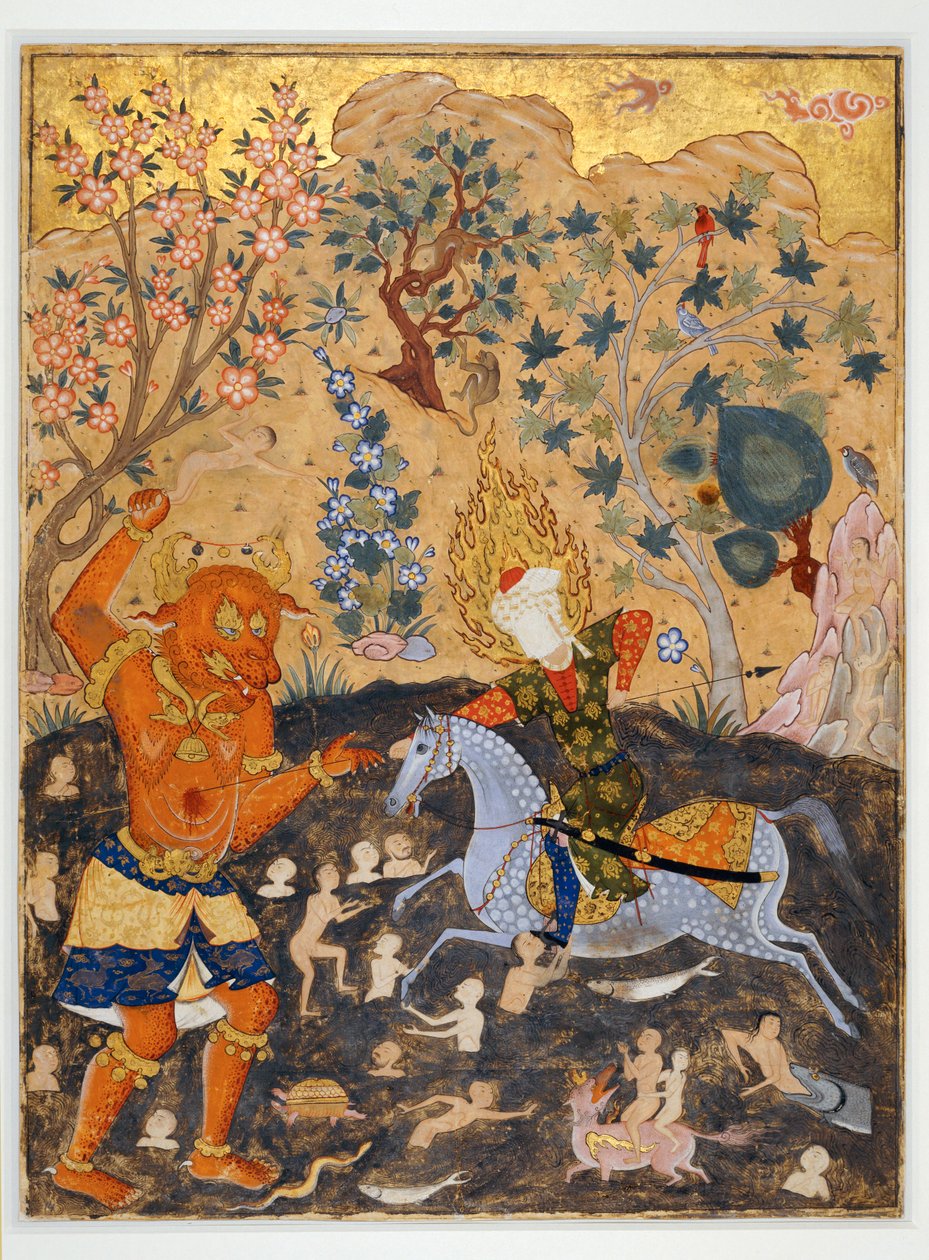 Imam Reza Spearing a Spectral Creature, Page of a Manuscript of Falnameh by Erich Lessing