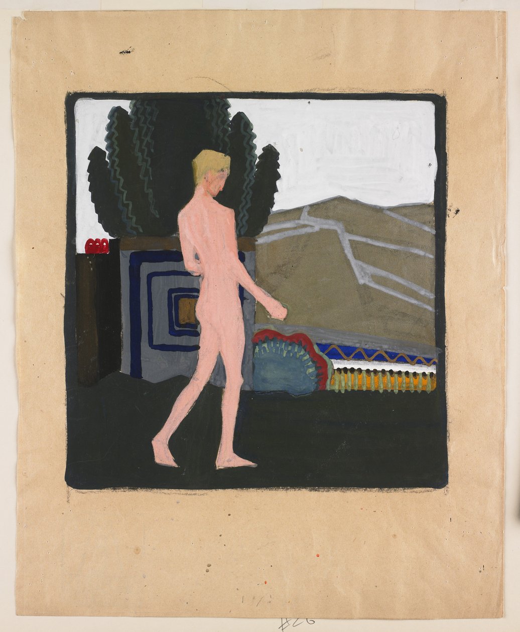 Standing Male Nude in a Landscape, c.1914 by Erich Mallina