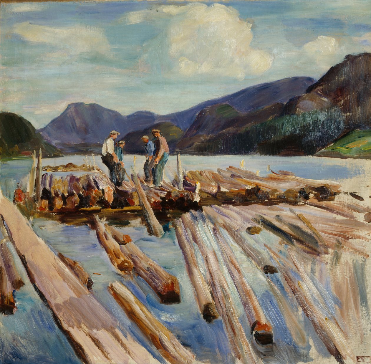 Drive Logs in Kviteseid (Floating Timber) by Erik Theodor Werenskiold