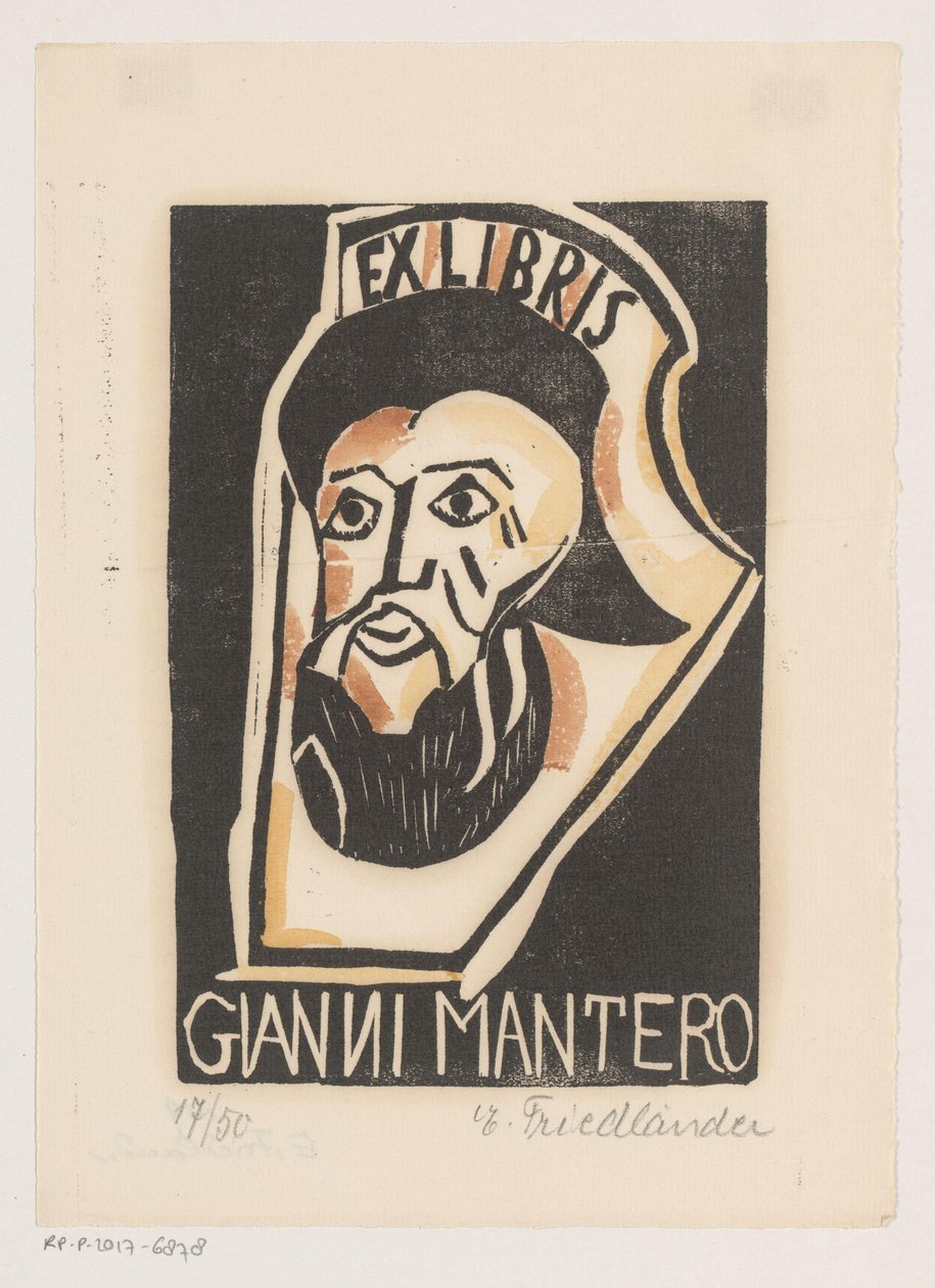 Ex Libris of Gianni Mantero by Erna Levy Friedländer (signed by artist)