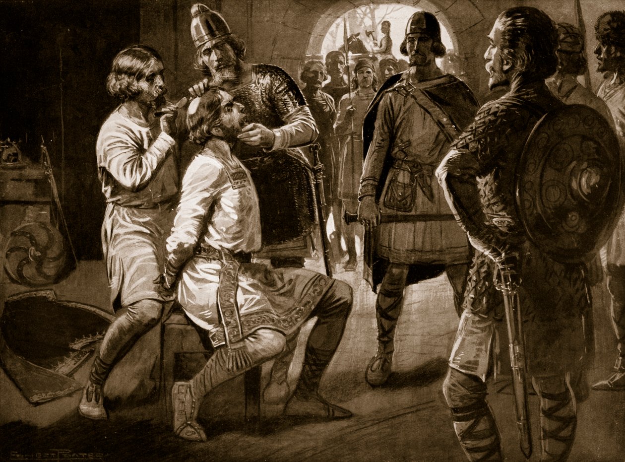 Ceolwulf, King of Northumbria, being forcibly shorn, 731, illustration from 