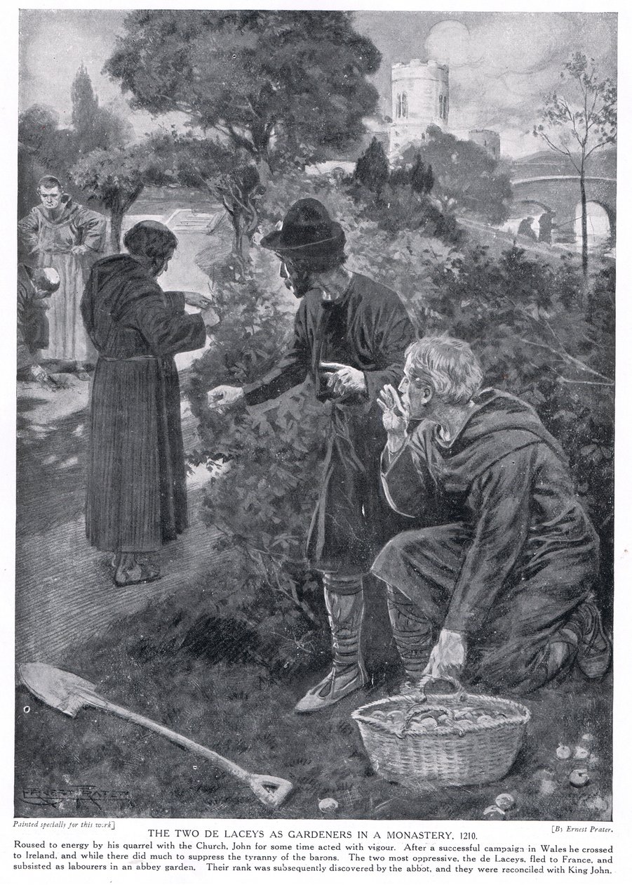 The two de Laceys as gardeners in a monastery AD1210 by Ernest Prater