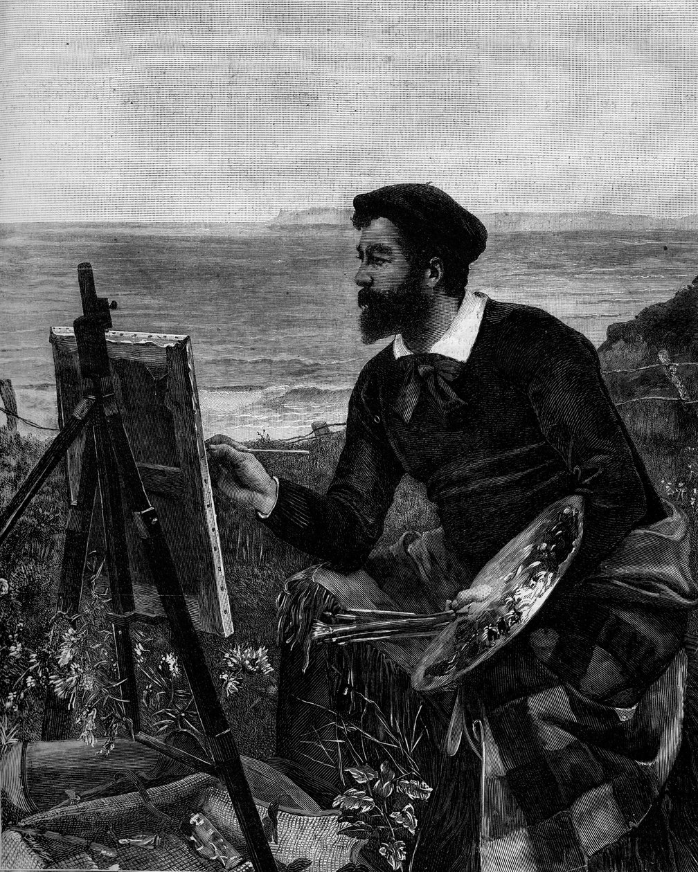 Portrait of the painter Ulysse Boutin (1838-1883). Engraving after the painting by Ernest Duez (1843-1896). In “” The Illustrous World”” n°1246 of February 12 by Ernest Ange Duez