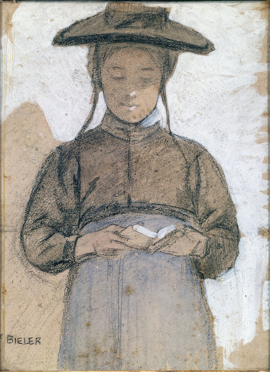 Young Valais Woman Reading Her Missal by Ernest Bieler