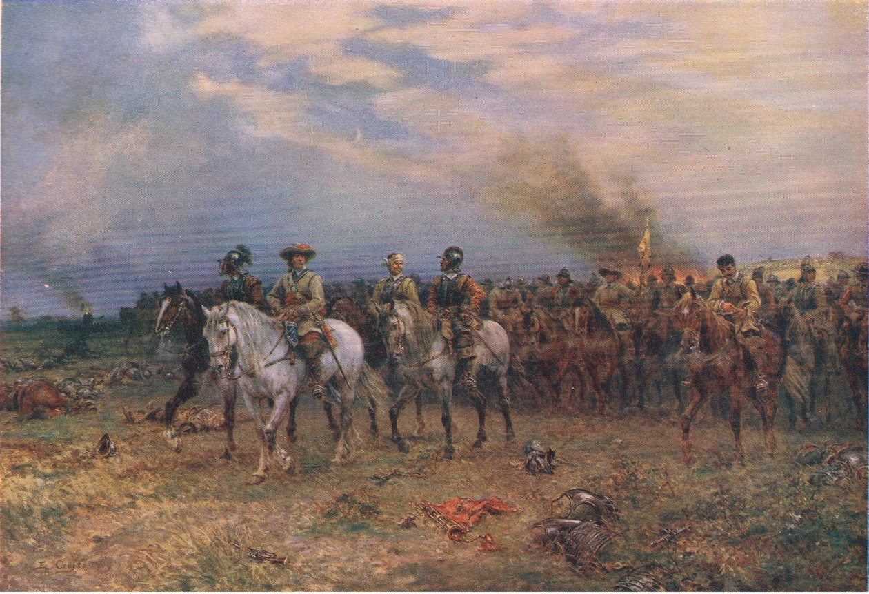 Cromwell at Marston Moor, Illustration from The History of the British People Published by Waverley, c.1940 by Ernest Crofts