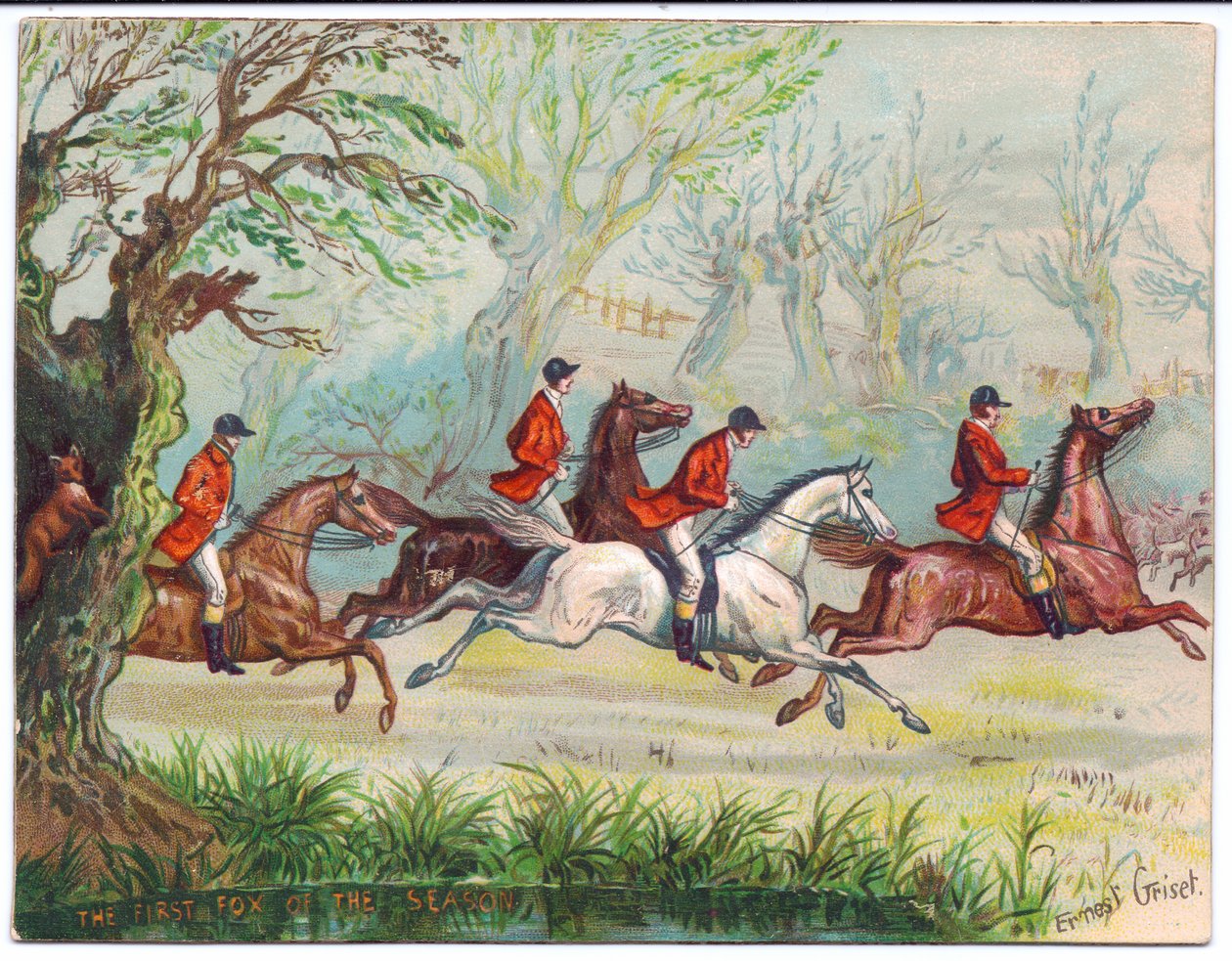 Fox Hunters Racing by While the Fox Hides in a Tree, c.1880 by Ernest Henry Griset
