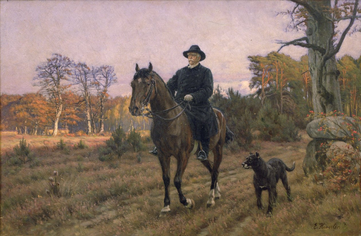 Bismarck on Horseback with Dog by Ernest Henseler