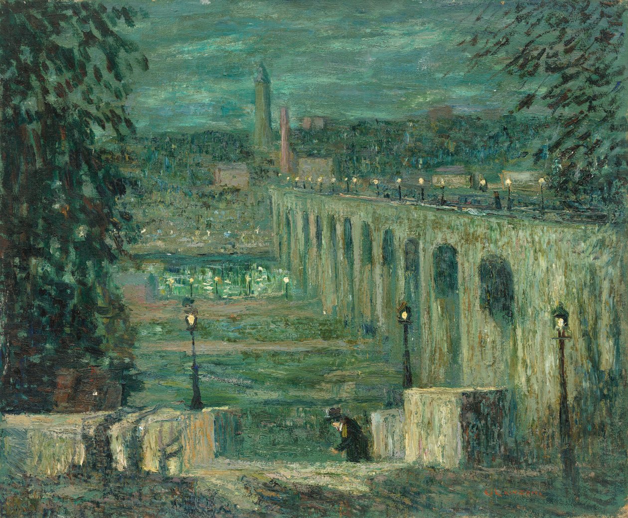 High Bridge at Night, New York City, c. 1910-1920 by Ernest Lawson