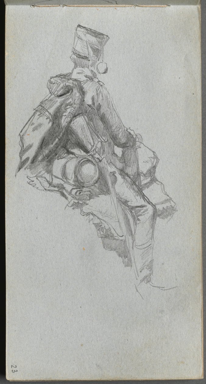 Sketchbook, Page 23: Seated Soldier by Jean Louis Ernest Meissonier