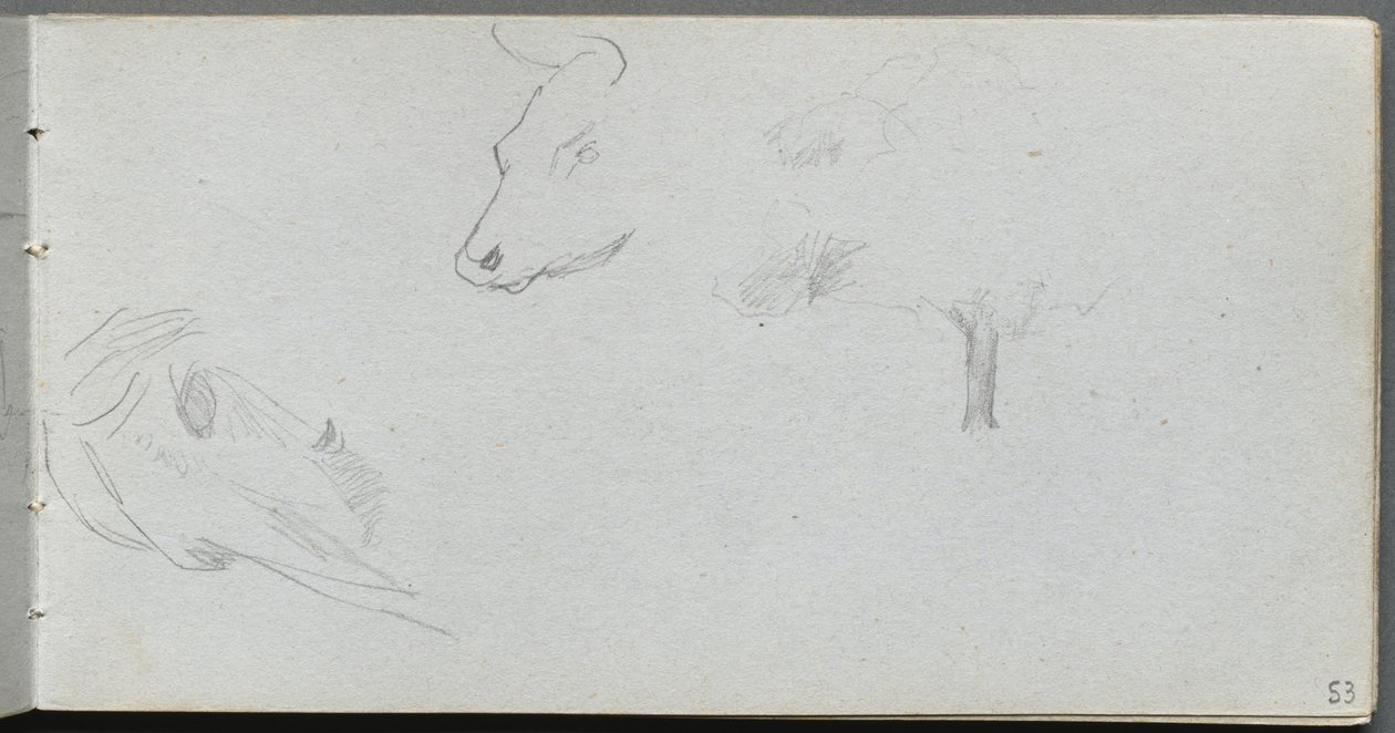 Sketchbook, Page 53: Animal Studies and Tree Study by Jean Louis Ernest Meissonier