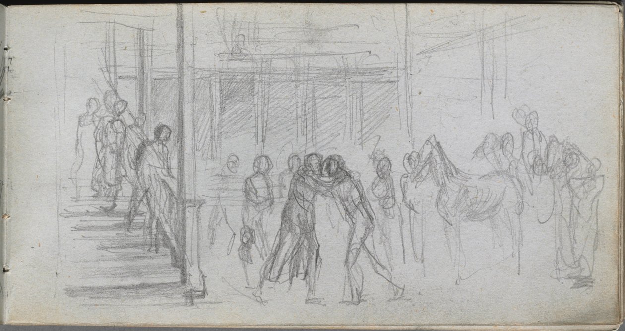 Sketchbook, page 62: Figure Study, Stairway, Horse by Jean Louis Ernest Meissonier