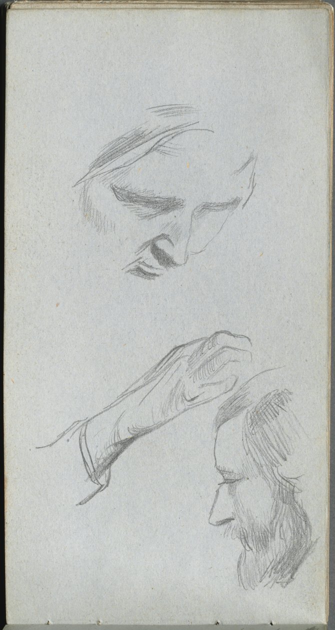 Sketchbook, page 70: Study of Two Faces and a Hand by Ernest Meissonier
