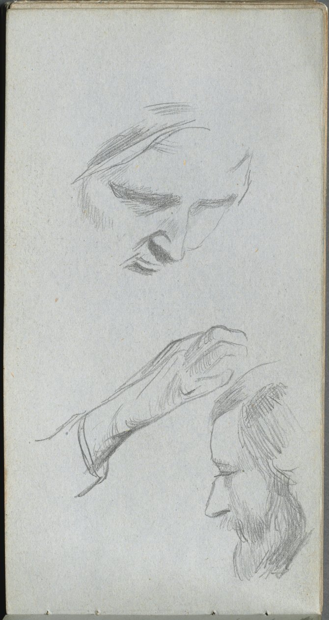 Sketchbook, page 70: Study of Two Faces and a Hand by Jean Louis Ernest Meissonier