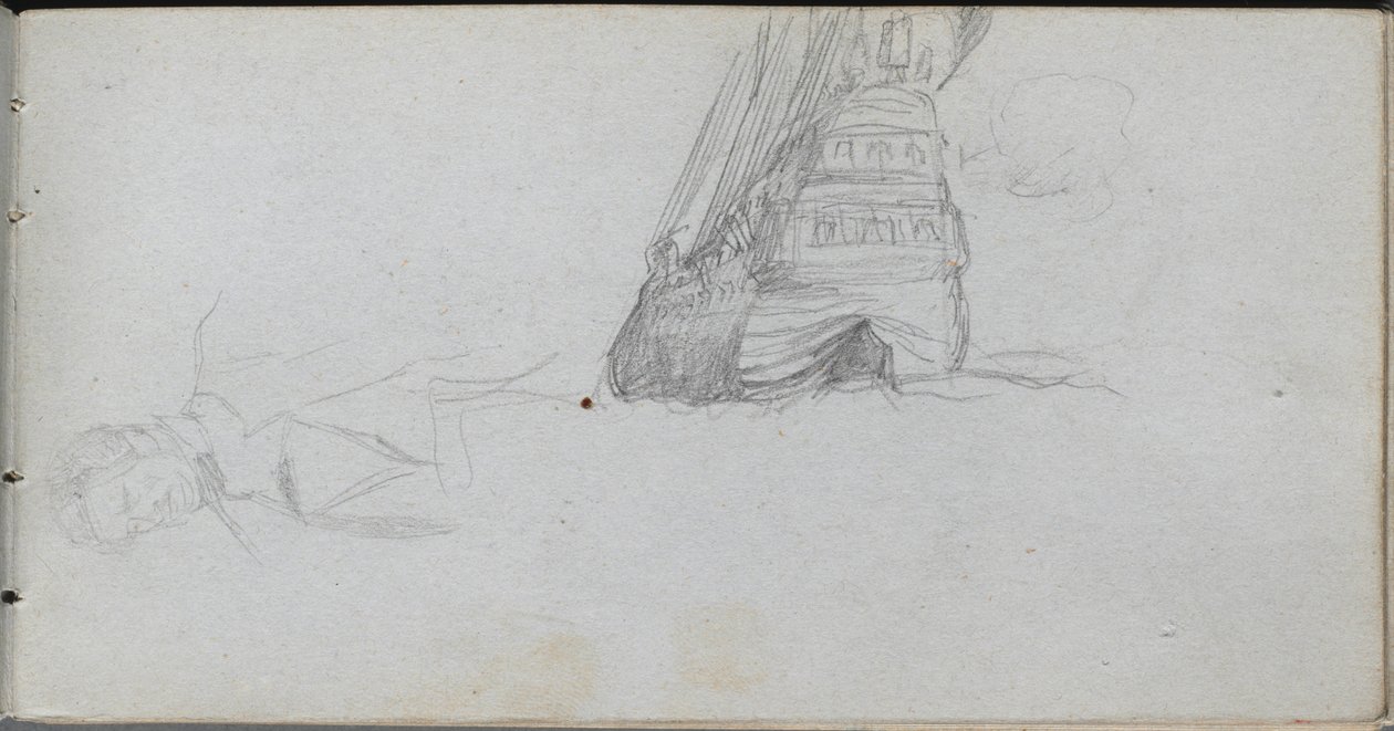 Sketchbook, page 84: Figure Study, Study of a Ship by Jean Louis Ernest Meissonier
