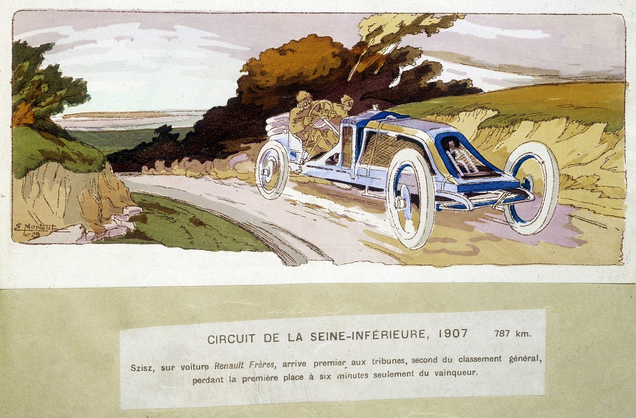 Circuit de la Seine-Inférieure, Szisz by car Renault Frères, came first in the stands, second in the general classification, losing 1st place only six minutes from the winner by Ernest Montaut