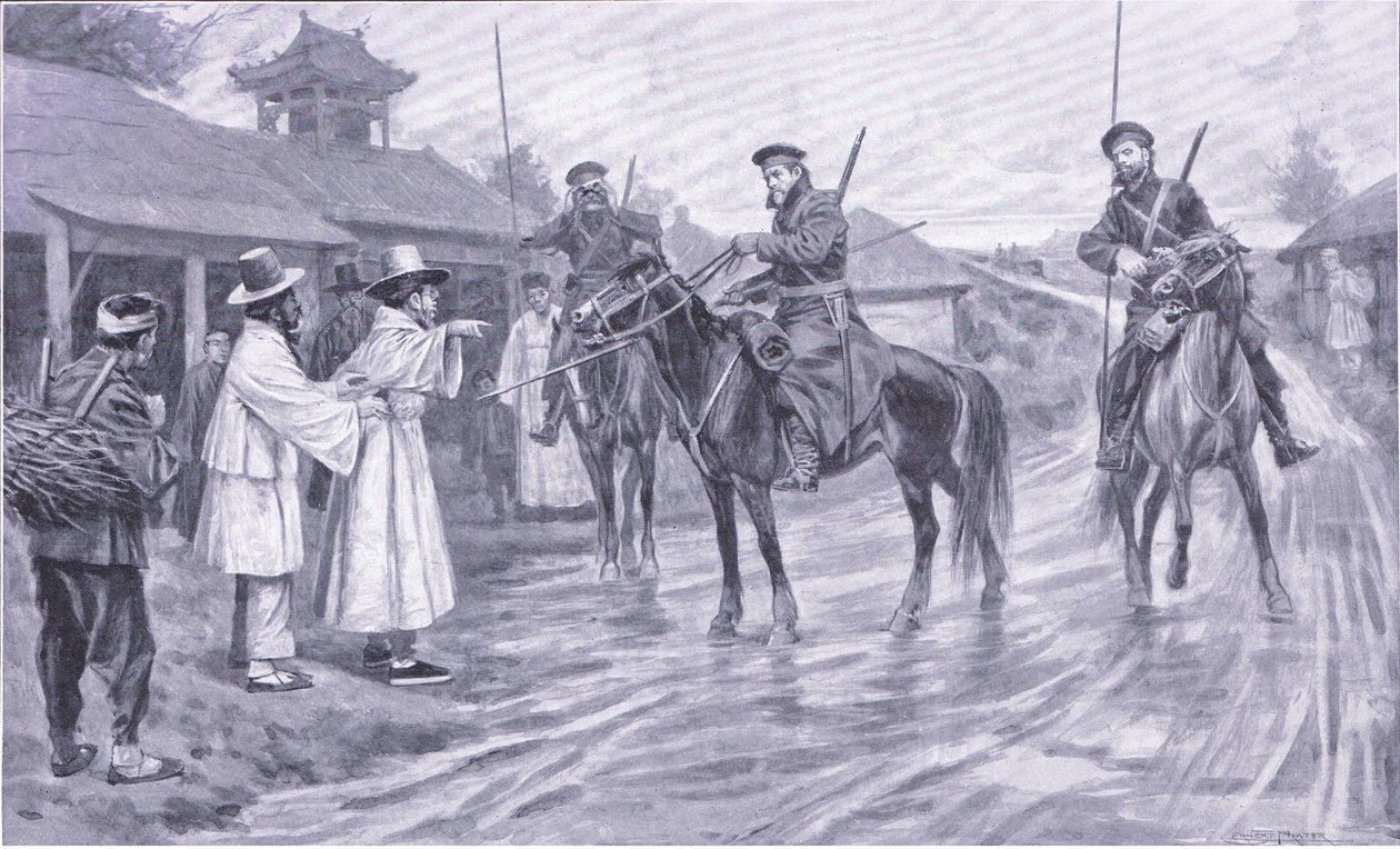 Cossack Scouts Gathering Information from a Korean Captive by Ernest Prater