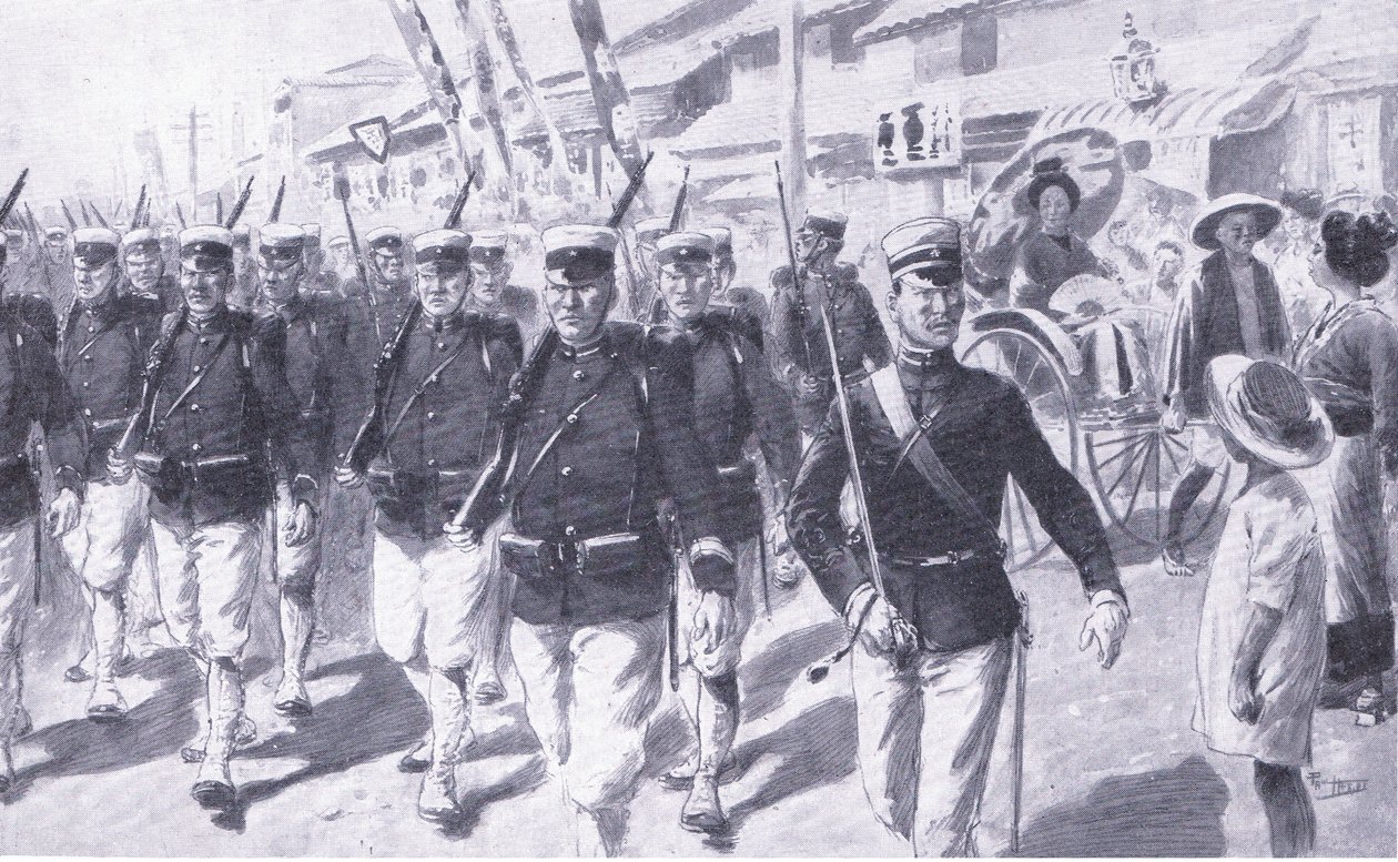 Japanese Marching Through Tokyo by Ernest Prater