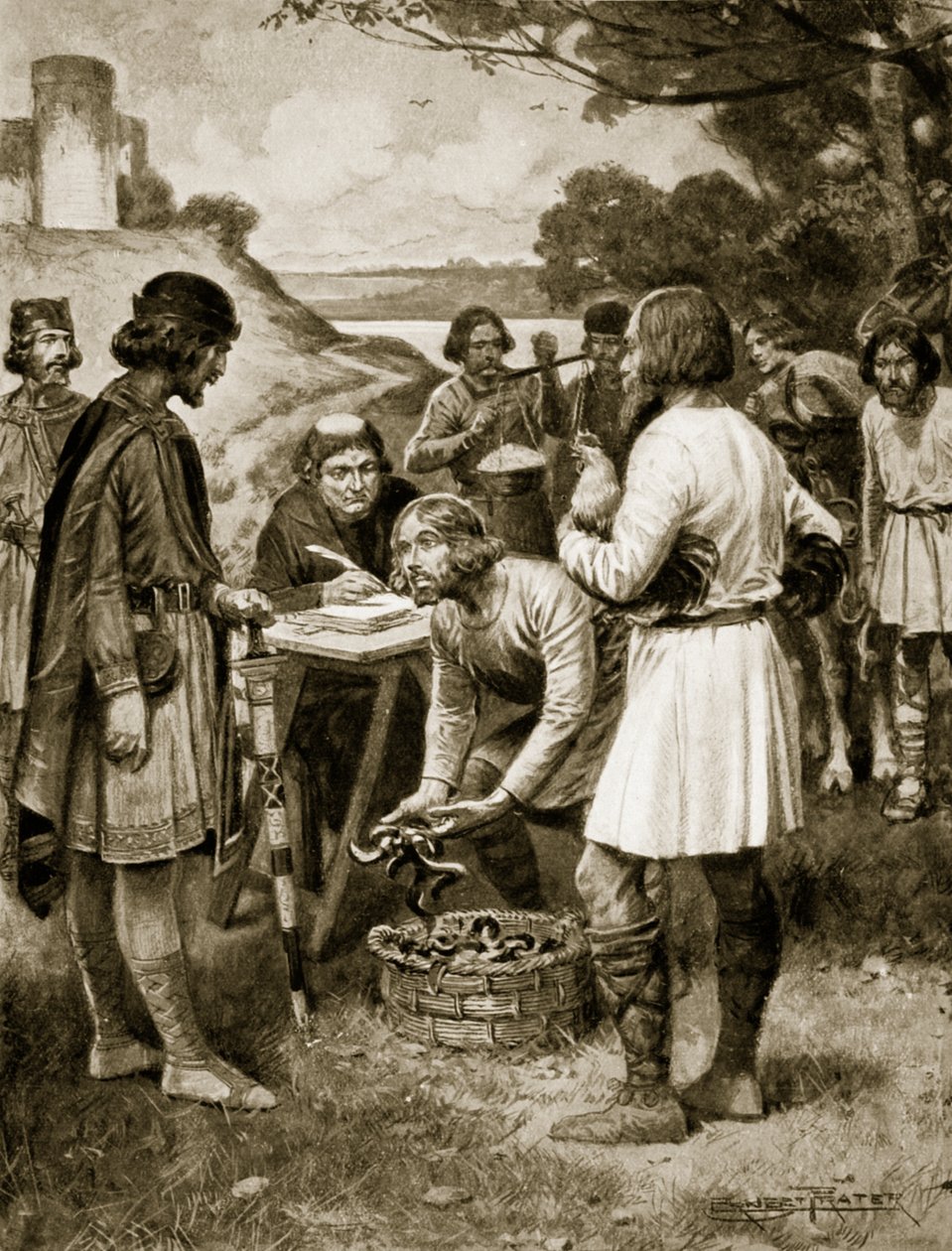 Paying rent in Saxon times, illustration from 