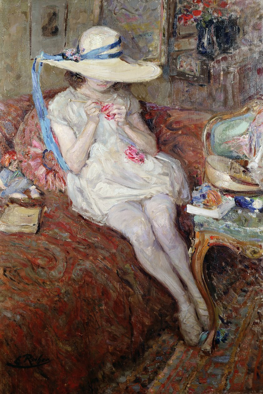 Young Girl in a Straw Hat by Ernest Rocher