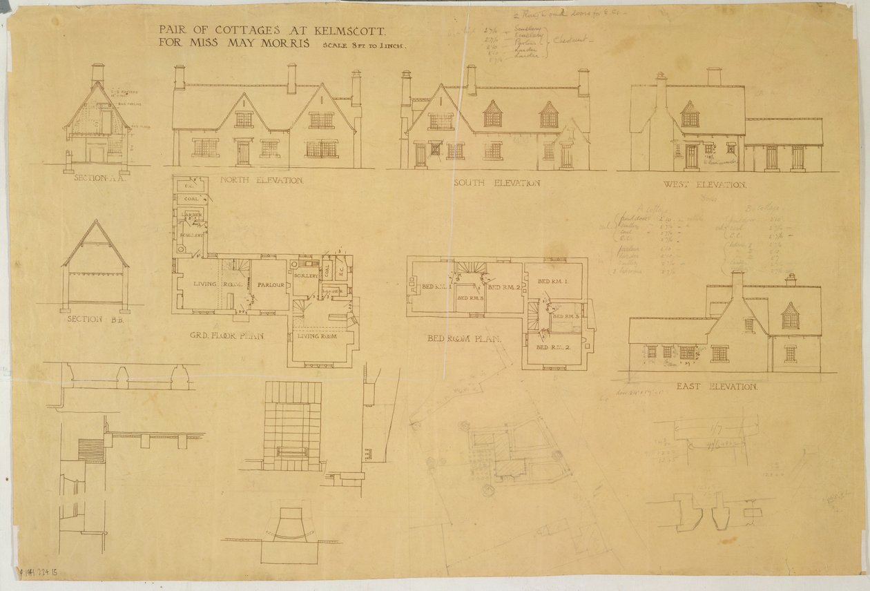 Pair of Cottages at Kelmscott for Miss May Morris, c.1915 by Ernest William Gimson