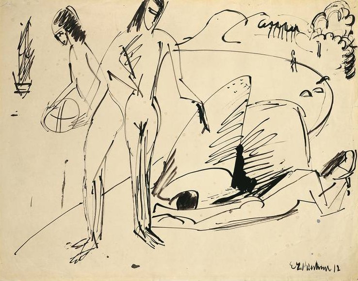Bathers on the Beach of Fehmarn by Ernst Ludwig Kirchner