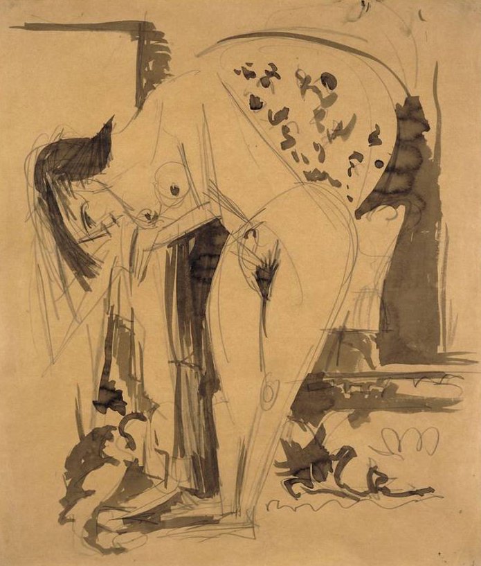 Bending Nude in Room by Ernst Ludwig Kirchner
