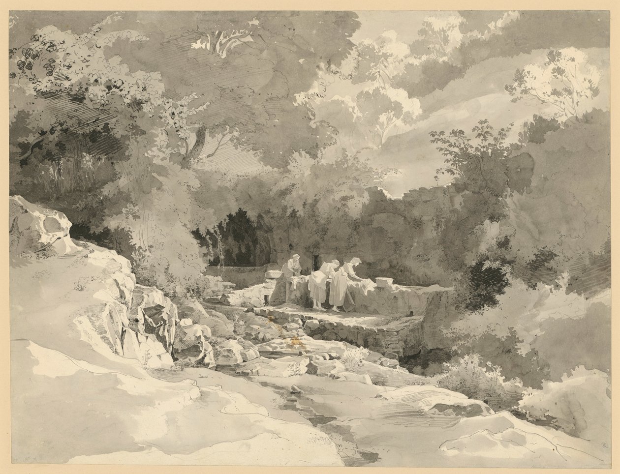 Landscape with Women at the Washing Fountain by Ernst Fries