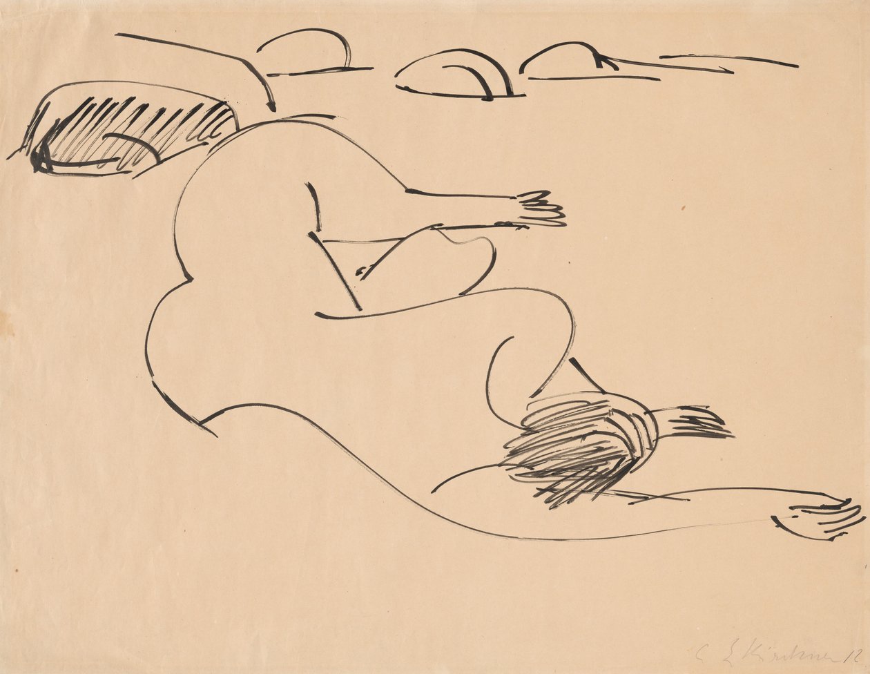 Erna Lying on the Beach Among Rocks by Ernst Ludwig Kirchner