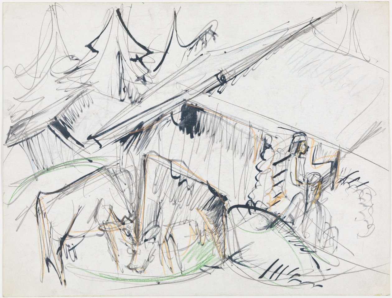 Alpine Hut with Cows (Stafelalp) by Ernst Ludwig Kirchner