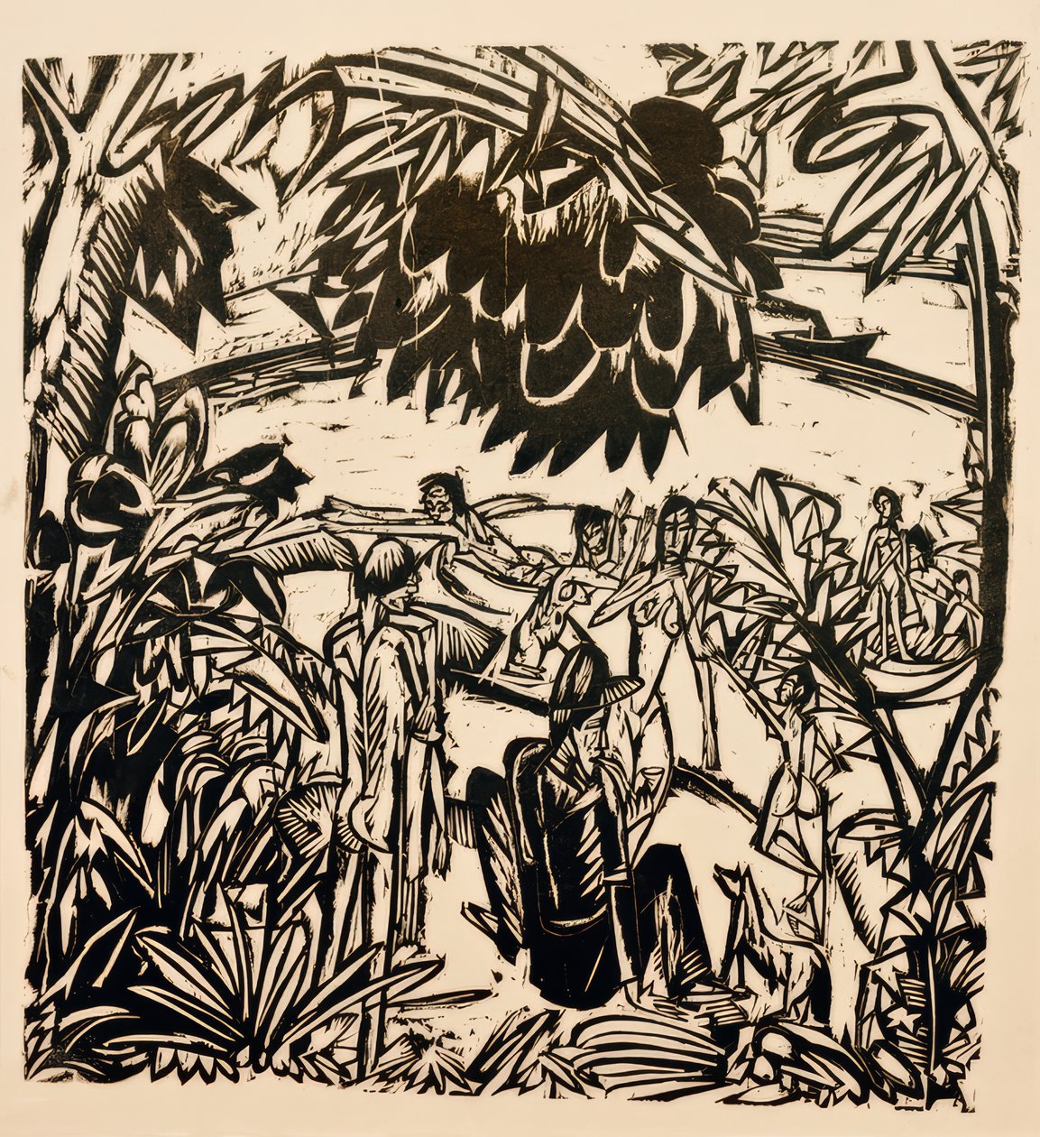 Bathing Scene under Tree Branches by Ernst Ludwig Kirchner