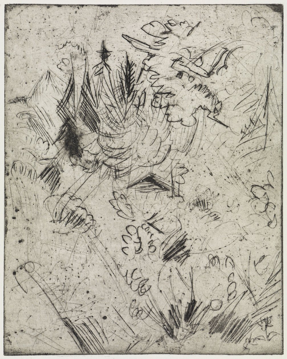 Hillside with Huts and Firs/Naked Girl with Young Cats by Ernst Ludwig Kirchner