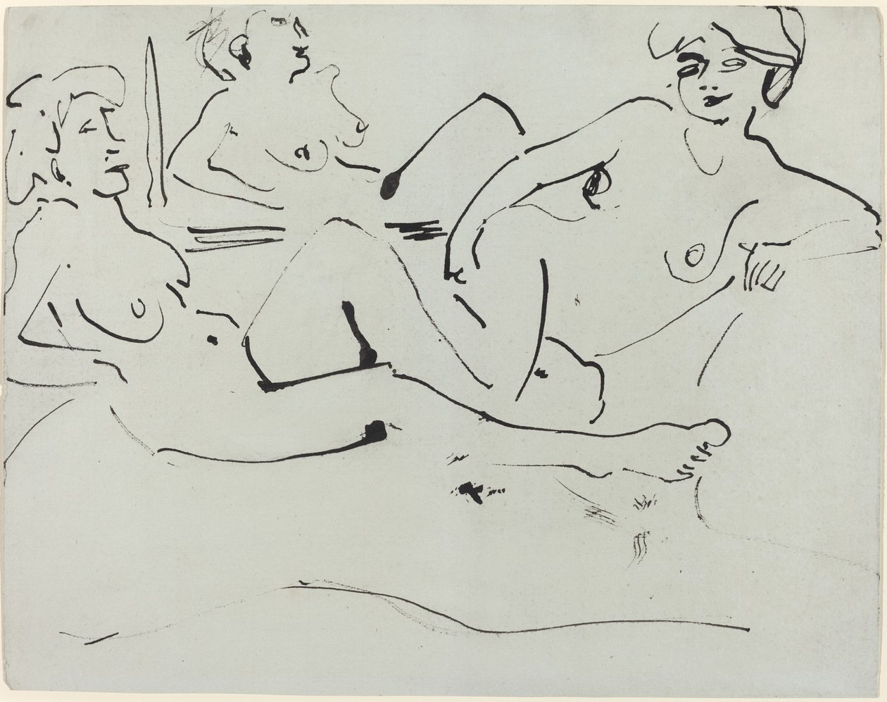 Dodo and an Older Woman Reclining before a Mirror by Ernst Ludwig Kirchner