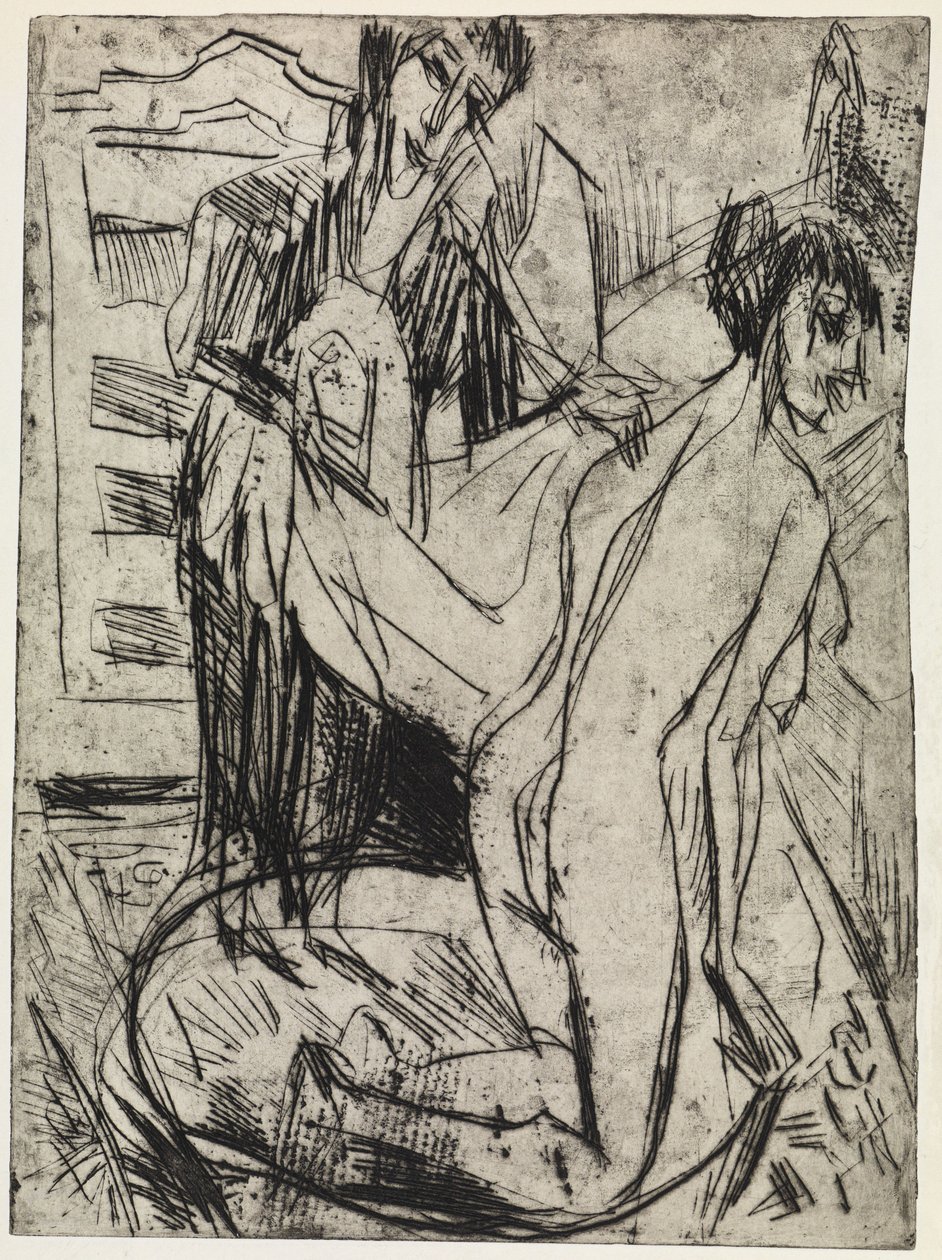 Three Figures/Woman Drying a Bather by Ernst Ludwig Kirchner