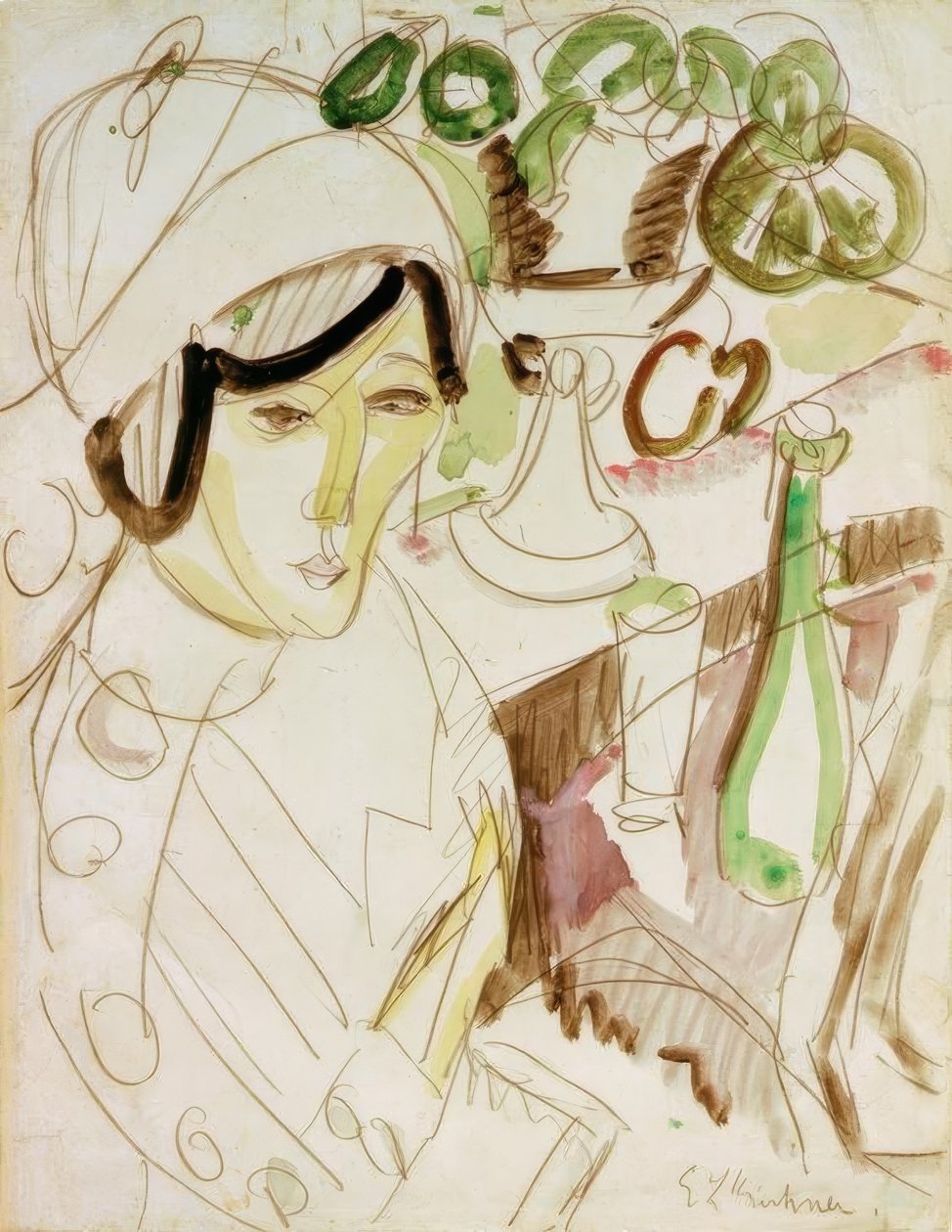 Woman with Round Hat (Erna) by Ernst Ludwig Kirchner