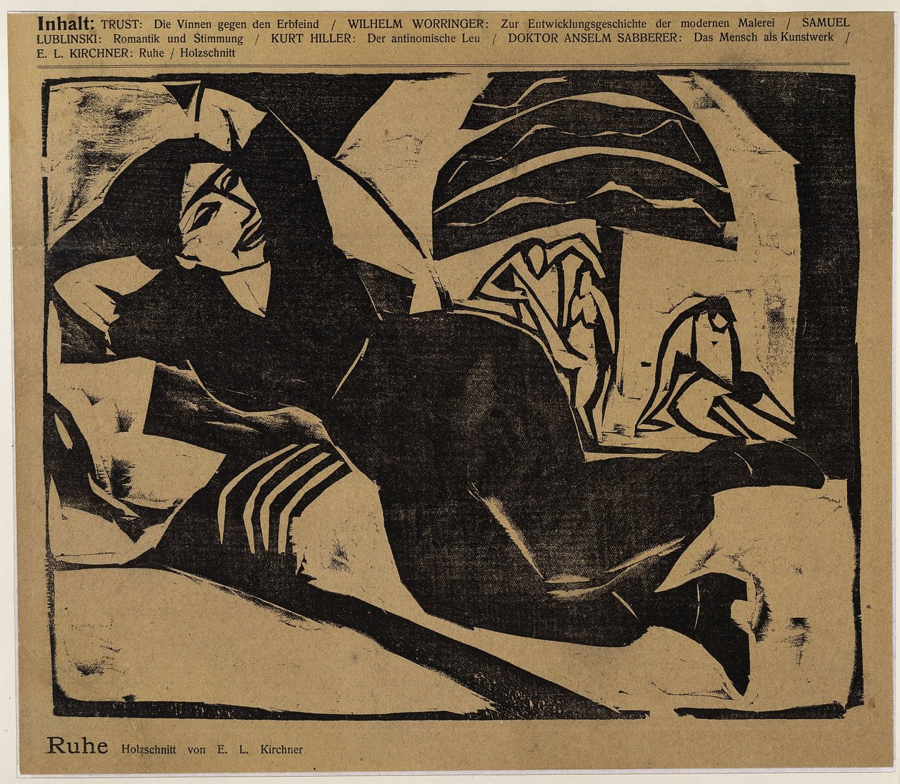 Reclining Woman (Rest) (from: Der Sturm ...) by Ernst Ludwig Kirchner