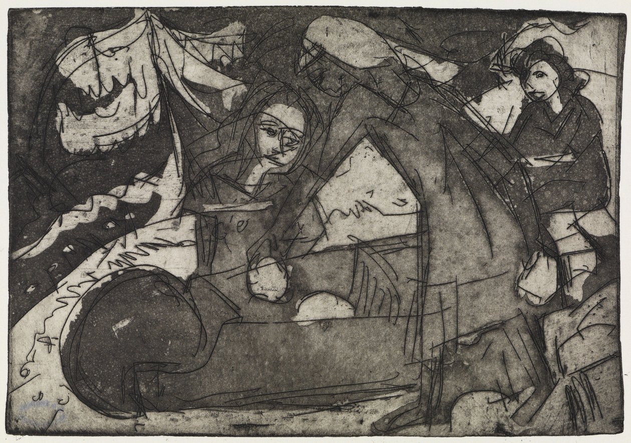 Girl with Two Children/Children with Wheelbarrow by Ernst Ludwig Kirchner