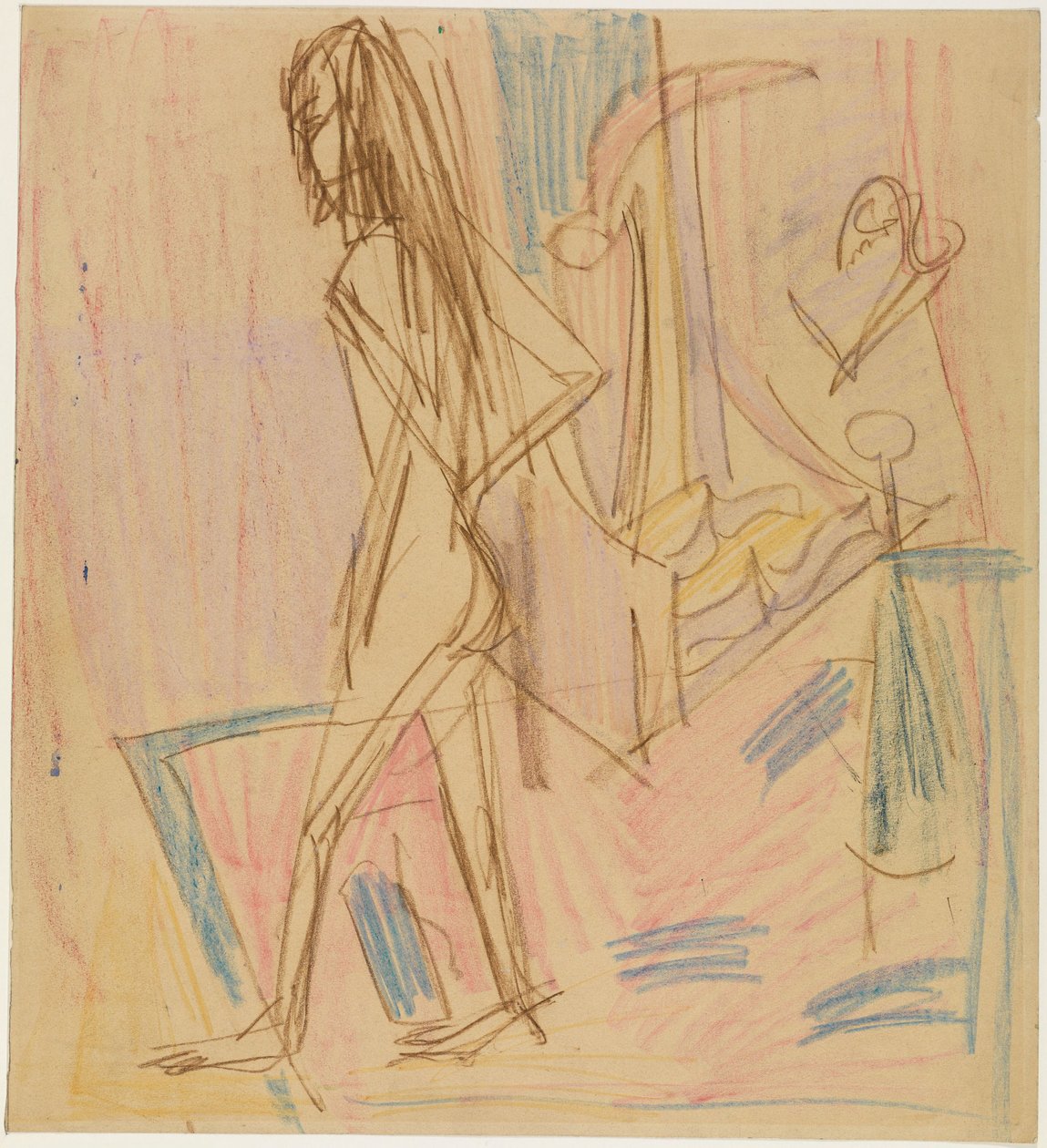 Standing Female Nude on Carpet by Ernst Ludwig Kirchner