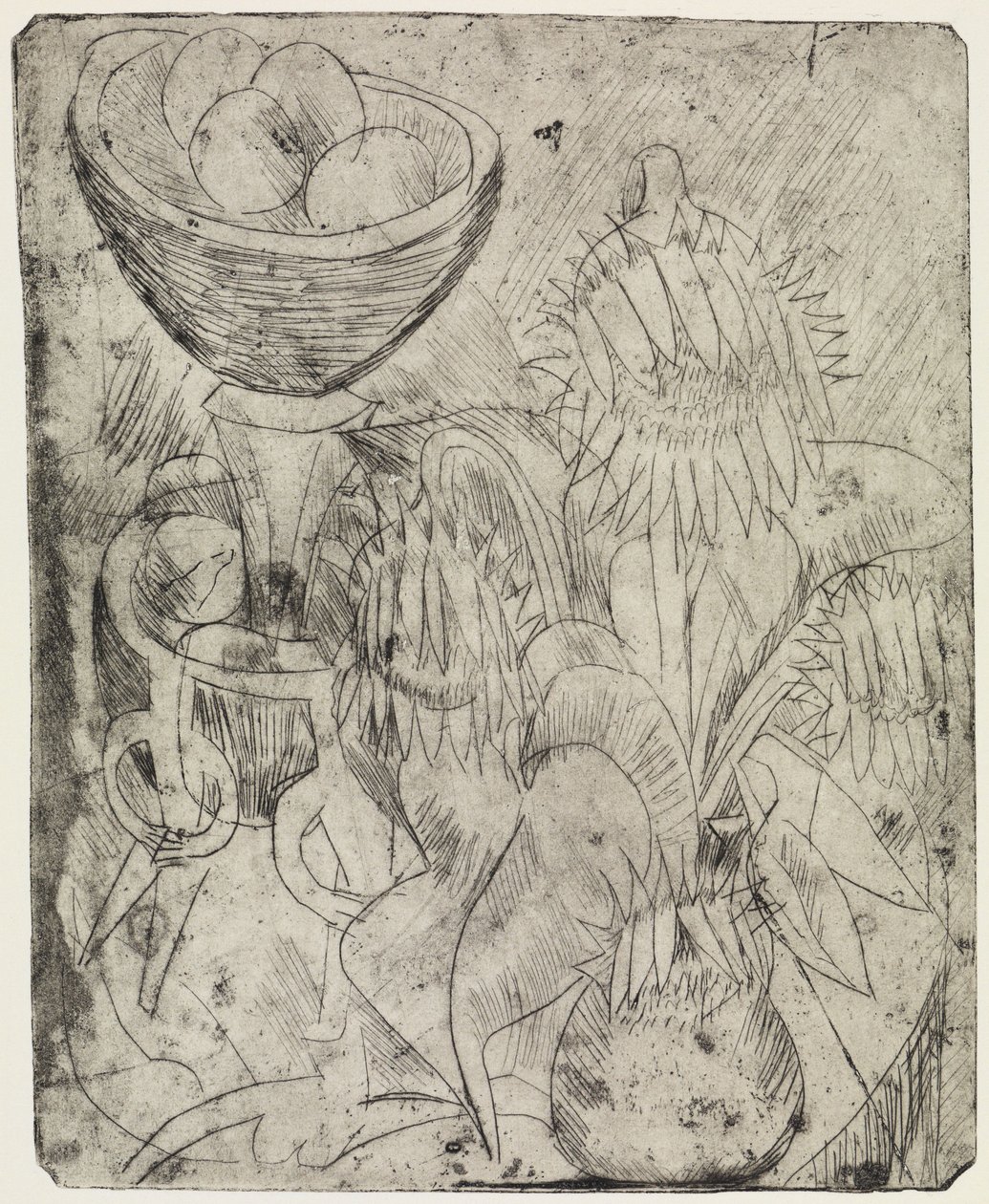 Still Life with Sunflowers and Fruit Bowl by Ernst Ludwig Kirchner