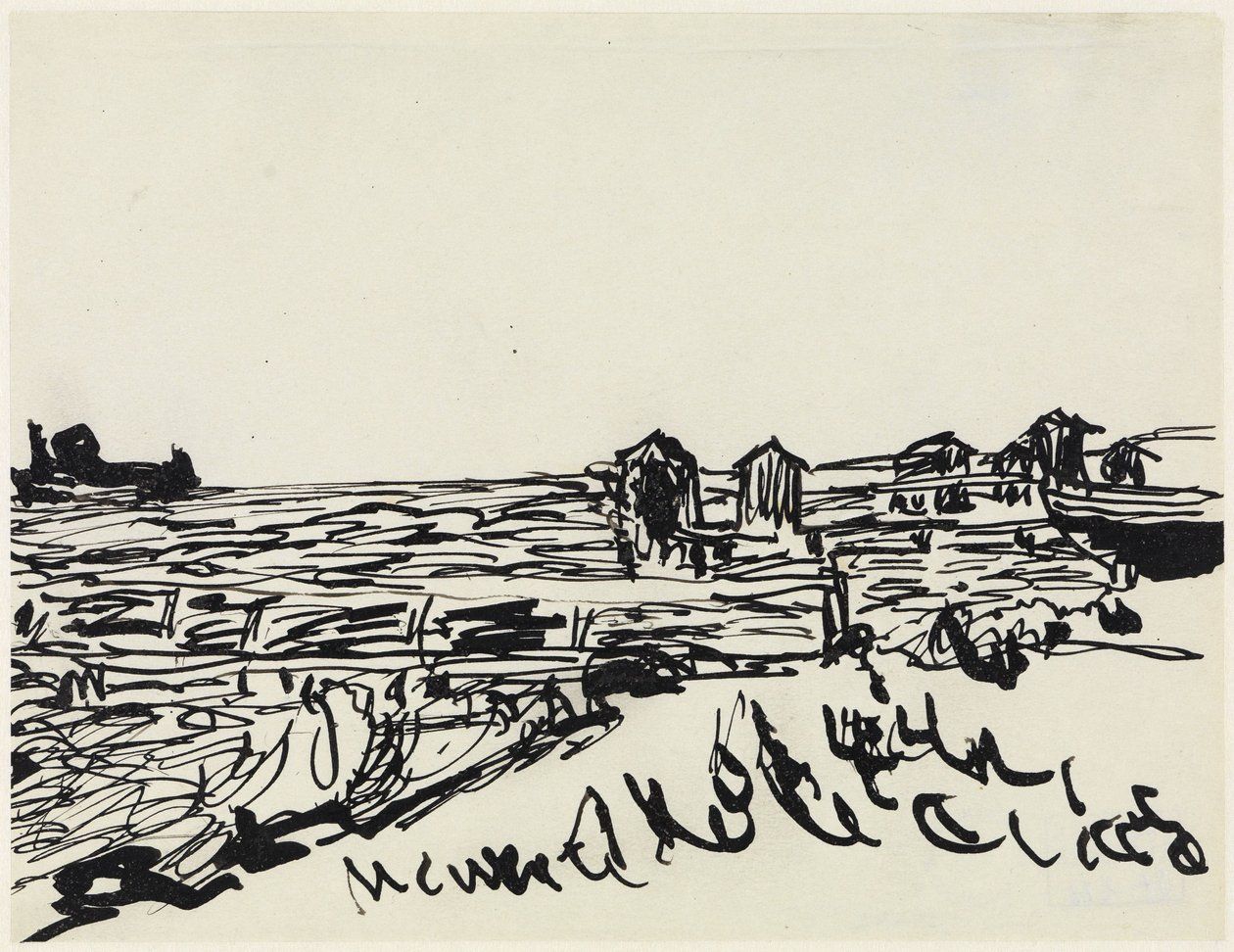 Beach with Bathing Carts by Ernst Ludwig Kirchner