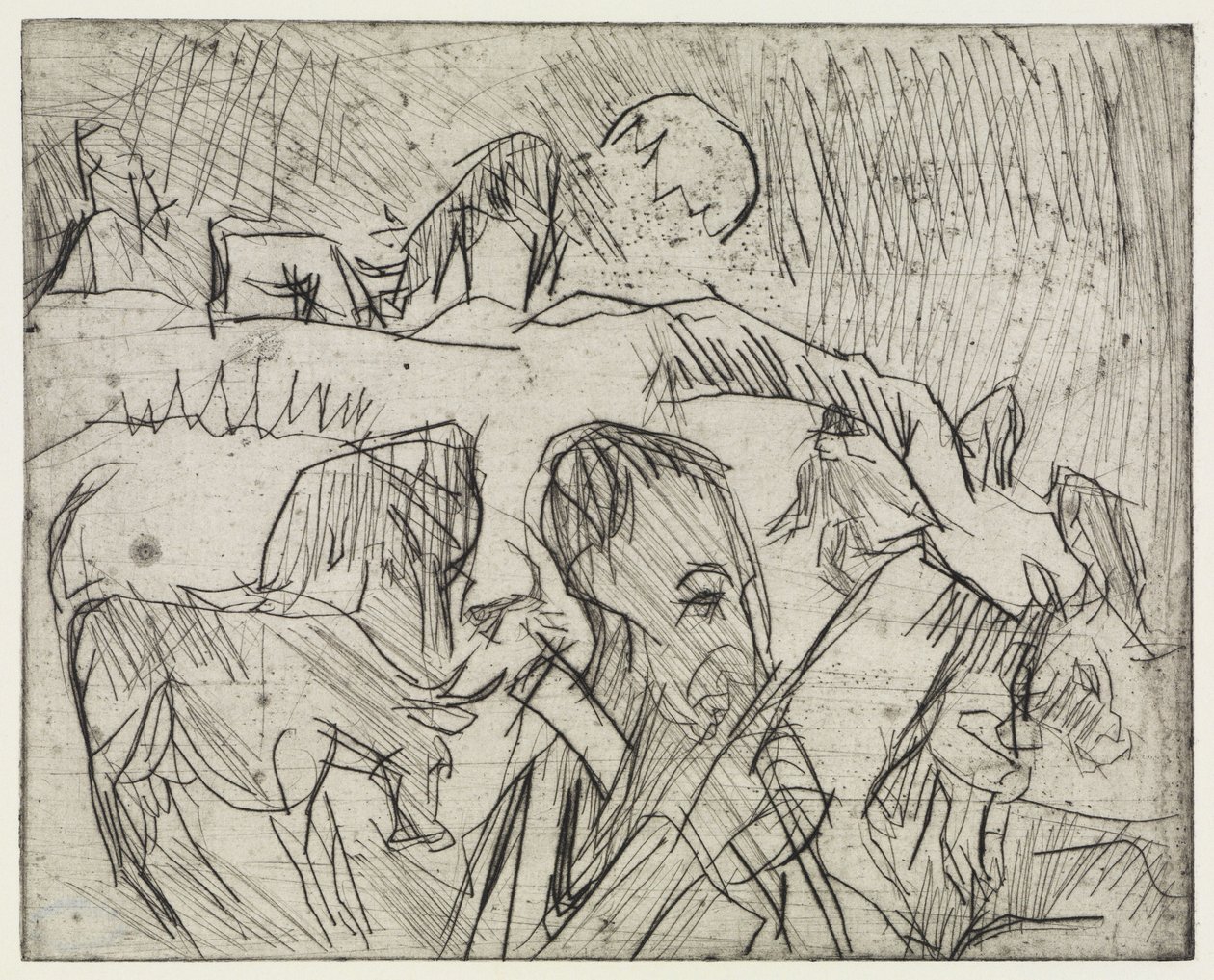Study Mardersteig / Shepherd with Cows on the Mountain by Ernst Ludwig Kirchner