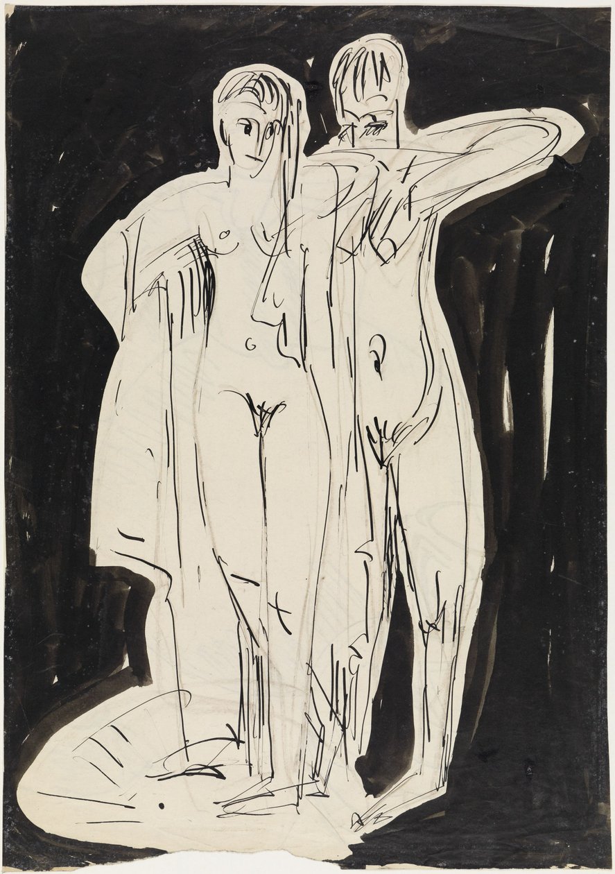 Two Standing Nudes, Drying Themselves by Ernst Ludwig Kirchner