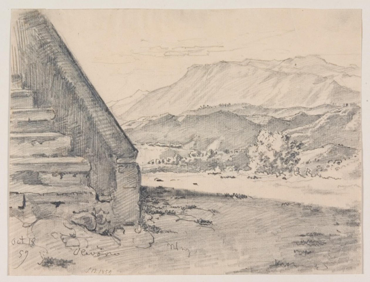 View with a Staircase on the Left and a Mountain Landscape on the Right by Ernst Meyer