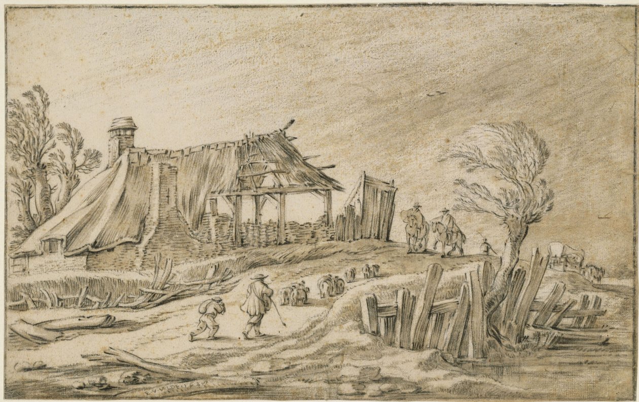 Country Road with Flock of Sheep and Riders in a Rainstorm by Esaias van de Velde