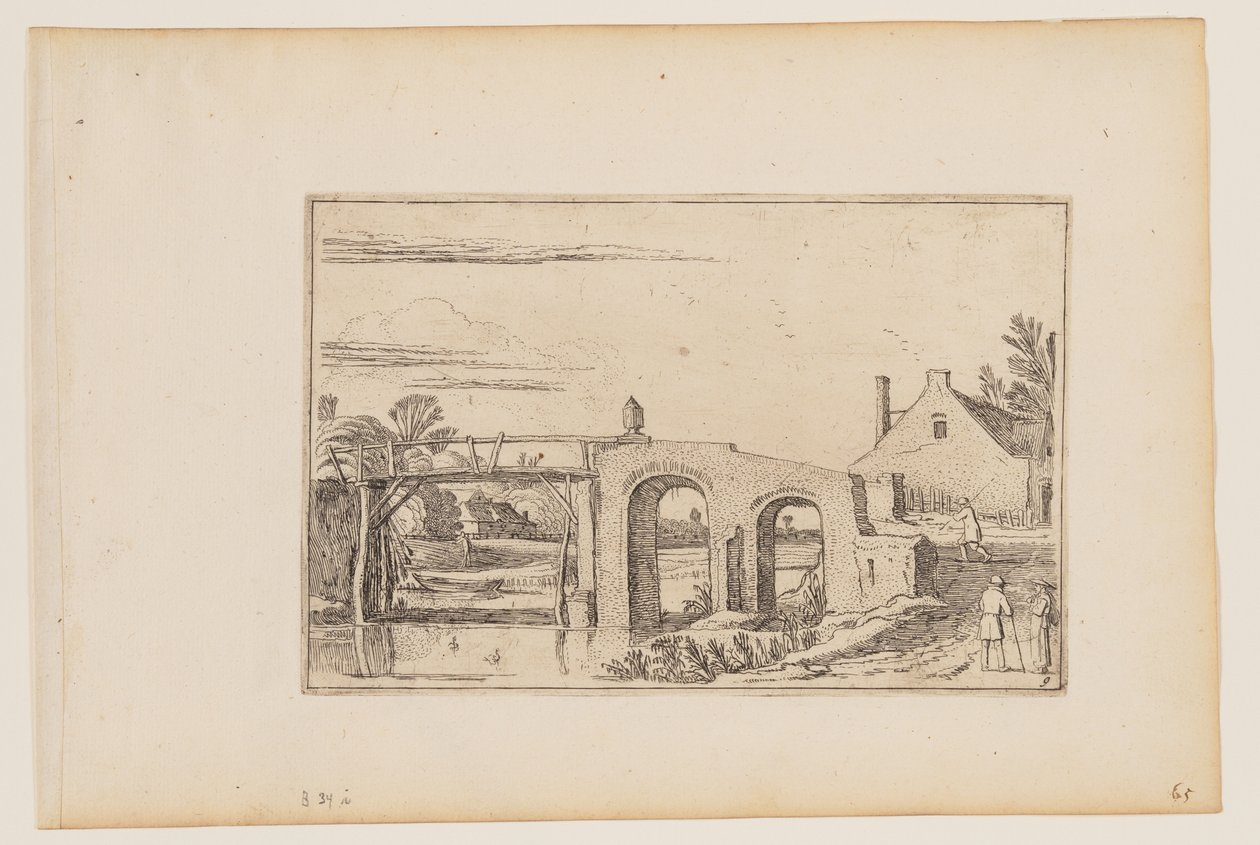 Path to Right of a Wooden and Stone Bridge by Esaias van den Velde I