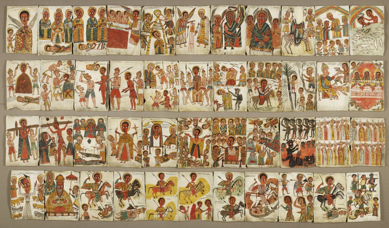 Leaf of 44 plates from a Christian illuminated album, late 17th century by Ethiopian School