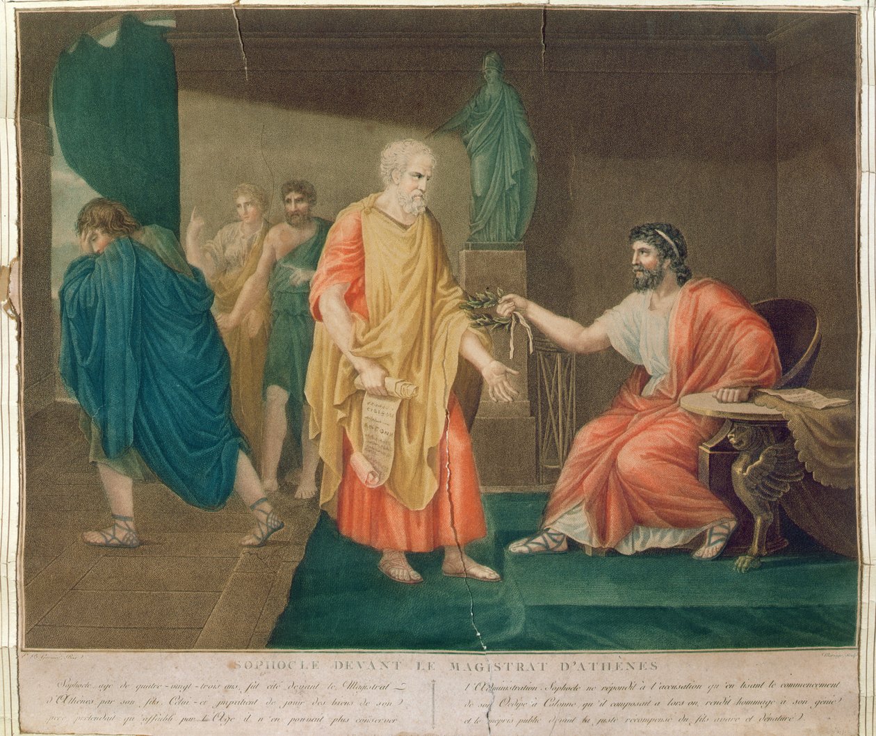 Sophocles (c.496-405 BC) at the age of 83 is honoured with an olive wreath by the Athenian Magistrate by Etienne Barthelemy Garnier