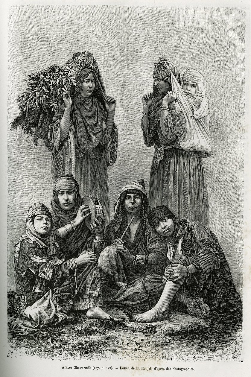 Arabs Ghawarineh, Nomads from the Dead Sea Basin (engraving by E. Ronjat, to illustrate the story of Syria Today by M. Lortet) by Etienne Antoine Eugene Ronjat